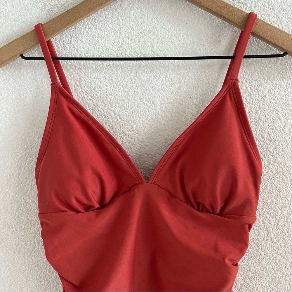 NWT Cupshe Rusty Orange Red One Piece Ruched Modest Small - Picture 4 of 9